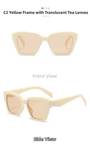 Vue détaillée de lunettes de soleil carrées crème avec verres ambrés de face et de profil