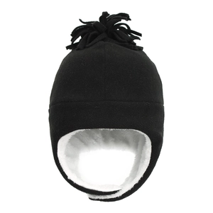 Detail view of the warm fleece lining and ear protection on the black winter hat