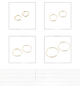 Size comparison chart for stainless steel hoop earrings showing dimensions and weights
