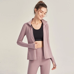 Ensemble veste de sport lilas à fermeture éclair et pantalon de yoga taille haute