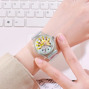 Transparent PVC cartoon watch with yellow dial featuring Sumikko Gurashi style characters