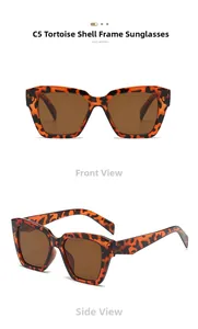 Vue détaillée des lunettes de soleil carrées écaille de tortue avec verres bruns C5