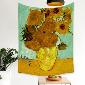 Morandi style wall tapestry featuring Vincent van Gogh Sunflowers oil painting decor