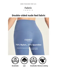 Dettaglio dei leggings yoga a vita alta in tessuto 75% nylon e 25% elastan traspirante