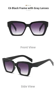 Vue détaillée des lunettes de soleil carrées noires avec verres dégradés violets