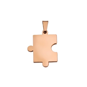 Détail du pendentif puzzle en acier inoxydable poli miroir rose doré avec finition lisse