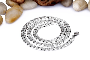 7mm silver titanium steel rhombic chain for men on natural stones and wood