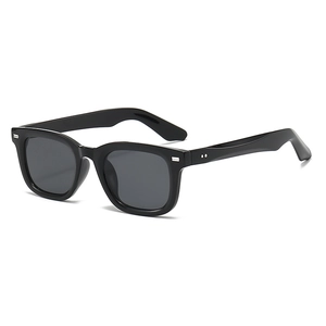 Classic black square frame sunglasses with metal rivet details and dark lenses