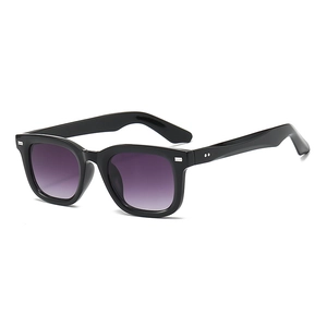 Stylish square frame sunglasses with black thick rims and purple gradient lenses