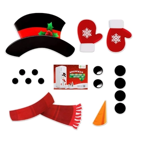 Christmas snowman fridge magnets set with hat, scarf and gloves on white background