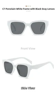 Vue détaillée des lunettes de soleil carrées rétro blanc porcelaine à verres noir gris