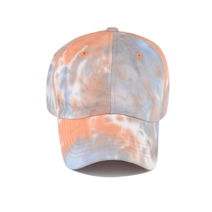 Detailed close-up of the tie-dye pattern on this cotton canvas open top baseball cap