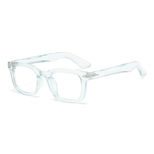 Fashionable transparent light blue square frame sunglasses with durable metal hinges