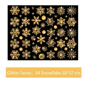 Adesivi per finestre con fiocchi di neve dorati glitterati, 52 pezzi su foglio da 30x37cm