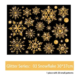 Dettaglio adesivi per finestre a fiocco di neve glitterati oro, 30 pezzi su foglio 30x37cm