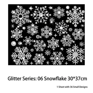 Adesivi per finestre a fiocco di neve argento glitterati per Natale, set di 36 decorazioni