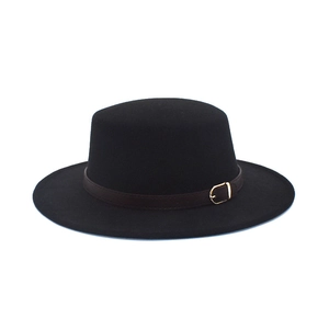 Classic black wool felt gambler hat with wide brim and decorative brown leather band