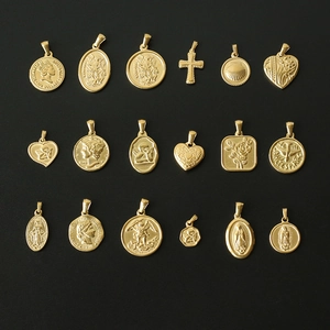 Vintage Angel Coin Pendant 18K Gold Plated Stainless Steel Retro Heart Cross Portrait For DIY Jewelry Making