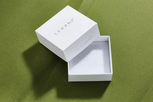 White square jewelry gift box with velvet insert shown in top-down view for jewelry storage