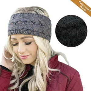 Damen Winter Strick Stirnband Fleecegefüttert Ohrenwärmer Zopfmuster Kopfband Haarschmuck Gestreift Warm