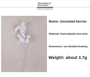 Detailed view of white artificial Christmas berries with foam texture and flexible wire stem