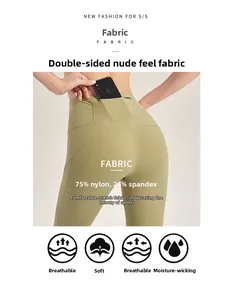 Detailansicht der olivgrünen Yoga-Hose mit hoher Taille und versteckter Rückentasche