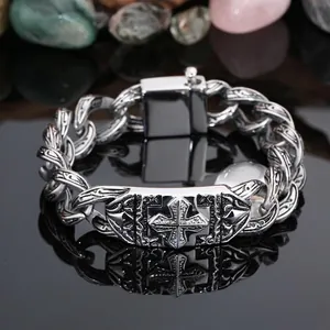 Men Vintage Gothic Cross Bracelet 316L Stainless Steel Thick Chain Punk Rock Biker Jewelry