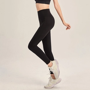 High-waist black yoga leggings for women with elastic push-up compression for fitness