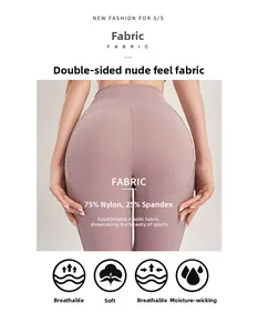 Detailed back view of pink yoga leggings showing 75% Nylon and 25% Spandex fabric texture