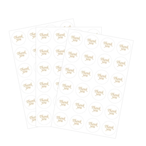 White and gold round Thank You gift packaging stickers for bakery boxes and greeting cards