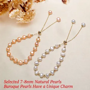 Baroque freshwater pearl adjustable bracelets in pink and white with 7-8mm pearls