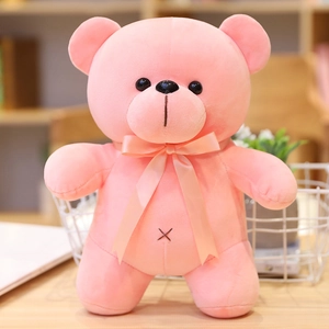 Teddy Bear Plush Toy Soft Colorful Stuffed Animal With Ribbon Bow Standing Bear Doll For Kids Room Decor Gift