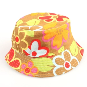Detailed view of colorful floral pattern on durable canvas fabric for children bucket hats