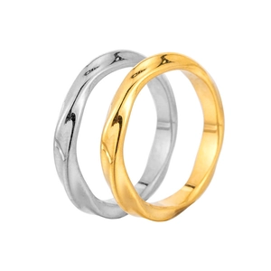 Irregular wavy texture 18K gold and silver plated stainless steel couple rings set