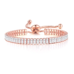 Adjustable rose gold rectangular zircon bracelet with sliding closure for women