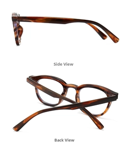 Side and back view of retro tortoiseshell glasses frames with polished texture