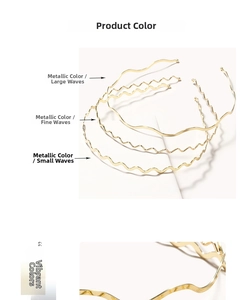 Detail view of gold wave metal headbands showing three different minimalist wavy patterns