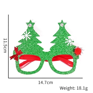 Detailed view of Christmas tree glasses frame with size and weight measurements