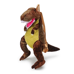 Zaino T-Rex in peluche marrone con pancia in velluto e spallacci regolabili