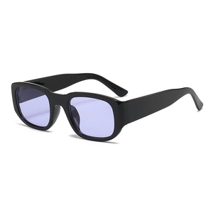 Classic square black plastic sunglasses with trendy light purple transparent lenses