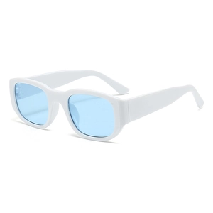 Chic white full-frame square sunglasses with light blue lenses for men and women