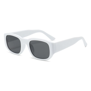 Minimalist rectangular white frame sunglasses with dark lenses for men and women