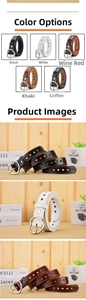 Detail of trendy heart buckle belt showing heart-shaped hollow punch cutouts in five colors