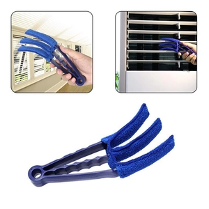 Blue microfiber blind duster with three-finger design for air vent cleaning