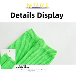 Detail of fluorescent green ribbed cotton sock cuffs with high elastic texture