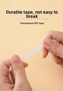 Close-up of durable transparent PET correction tape showing high tensile strength and flexibility
