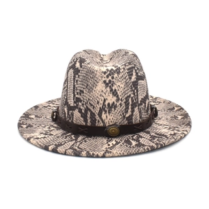 Classic wide brim fedora hat with snakeskin pattern and studded leather band
