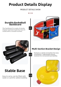 Detail view of adjustable kids basketball hoop with stable fillable base and spiral joints
