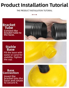 Detail showing the water-fillable base assembly and stand pipe installation for basketball hoop