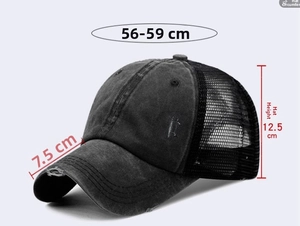 Tabella taglie dettagliata per cappellino da baseball ponytail lavato con rete e visiera